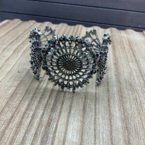 Lucky Brand Openwork Pave Silver Tone Cuff Bracelet
